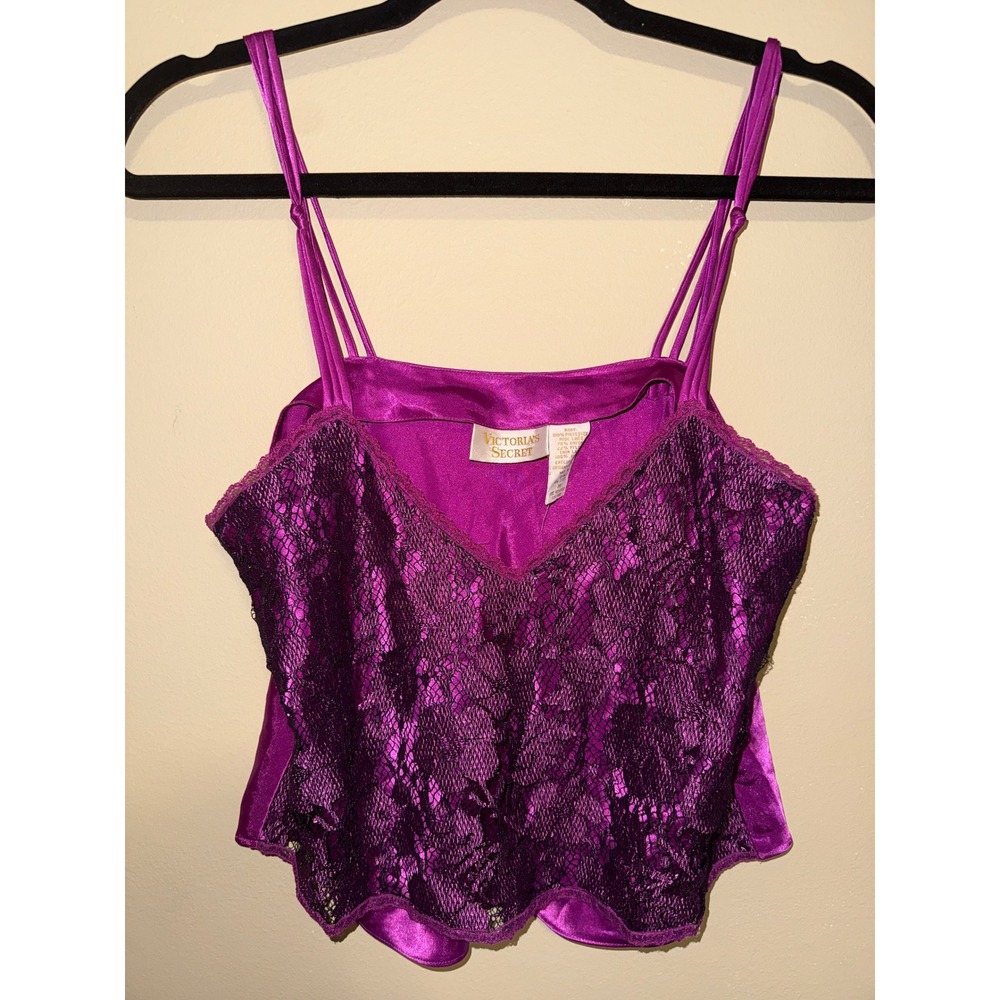 Victoria's Secret Vintage Gold Label 
Satin Lace Camisole Top Purple Medium Y2K